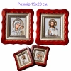 Венчальная пара в деревянном фигурном киоте 19х20см. литография