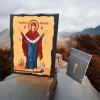 Богородица Покрова под старину на дереве 12.5х16.5 см.