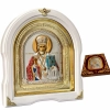 Икона Святой Николай в деревянном арка киоте 27х24см. конгрев лик