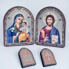 Складень деревянный фигурный 9х11см Богородица Неувядаемый цвет  и Спаситель
