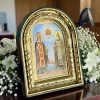 Икона Св. прп. Зосима и Саватий в рамке из пласт. 11.5х9 см.