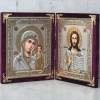 Икона складень бархат 20х24 см. с украшениями литография конгрев в двух цветах бархата