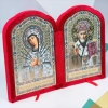 Складень оксамит Богородиця Семистрільна і Спаситель  17х20 см. 2 кольори в асорт.