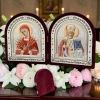 Богородиця Семистрільна і Святий Миколай складень оксамит арка оргскло 22х18 см.