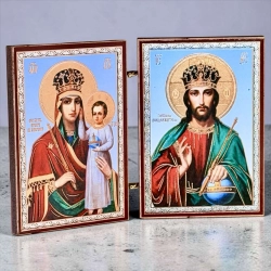 Ікона Богородиці Зглянься на Змирення і Спаситель складень 6х9х2 см. дерево 