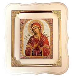 Икона Семистрельная Богородица  дерево 17х19см. фигурная рама молдинг