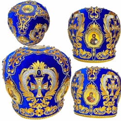 Мітра синый оксамит, каміння, вишивка 58 розмір.
