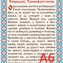 Молитва Спиридону Триміфунтському ламінована А6