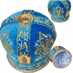 Митра оксамит вишита, каміння, голубой, розмір 57,58 в наявності