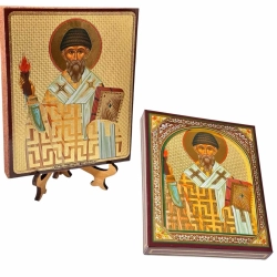 Святой Спиридон Тримифунтский икона на дереве 10х12 см. в упаковке