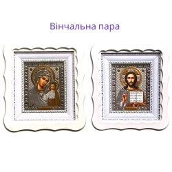 Венчальна пара у білому кіоті із дерева вставка багет 20х18 см. літографія