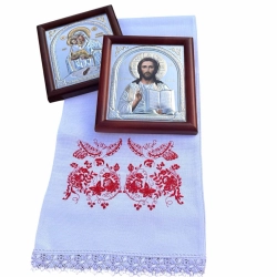 Рушник вінчальний вишитий 150х33см. бавовна ГОЛУБ