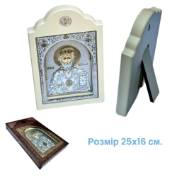 Святой Миколай ікона в дереві, риза під склом