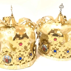 Вінці для вінчання, латунь, лак 2 шт. Біла парча.