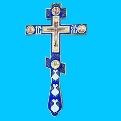 Хрест напрестольний эмаль з іконами (14х26см) СИНІЙ
