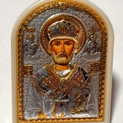 Святий Миколай пласт. рамка посріблення позолота 65х48мм.