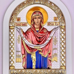 Икона Покрва эмаль,посеребрение,позолота 175х225 мм.