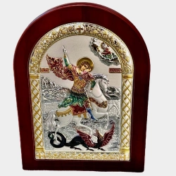 Икона Георгий Победоносец позолота, посеребрение арка 15х20 см.
