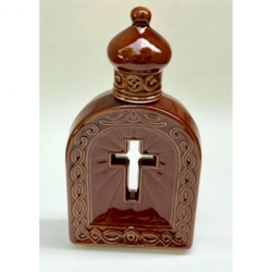 Керамічний сосуд для святої води Хрест коричневий (вис. 23 см)
