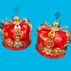Вінці для вінчання латунь, лак  2 шт. червона парча.