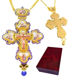 Хрест наградний с каміням GOLD BLUE 16Х9 см