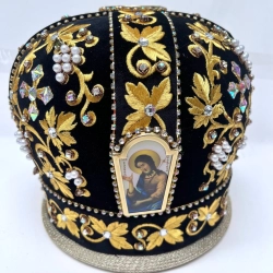 Мітра оксамит вишита, стрази, перли, 59 розмір ЧОРНИЙ
