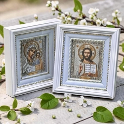 Вінчальна пара дерево кіот, вставка багет 18х20см.  білий 1
