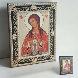 Икона Богородицы Помошница в родах Богородицы 17.5х22.5 см. (дерево, риза пластик)
