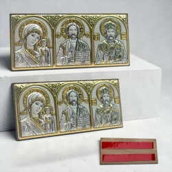 Ікона трійник в авто посрібленна, золочена 3,4х7,7 см.