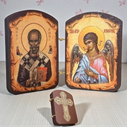 Ікона-складень Св. Миколай і Ангел Хранитель 7х5 см.