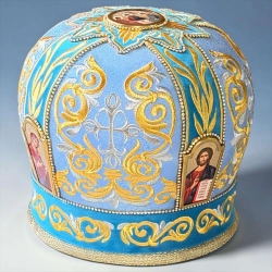Митра вишита золоті + срібні натки, комбінована парча + оксамит розмір 59 