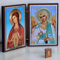 Ікони Богородиці і Ангел Хранитель складень 6х9х2 см. дерево 4 вида в асортименті.