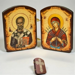 Ікона-складень Богородиця Семистрільна і Святий Миколай 7х5 см.