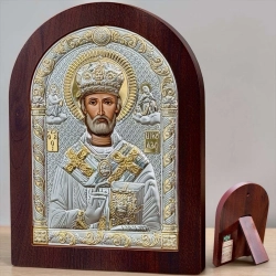 Ікона Святий Миколай арка посріблення, позолота 15х20 см.