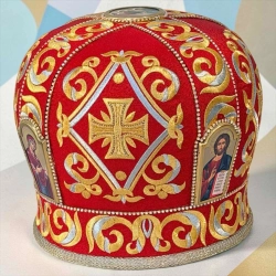 Митра тканина парча вишита та прикрашена камінням розмір 60