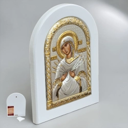 Ікона Семистрільна Богородиця в білому дереві позолота посріблення 105х140мм.