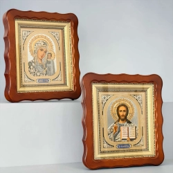 Вінчальна пара в фігурному кіоті із дерева 26х23 см. літографія.
