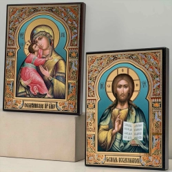 Спаситель и Богородица икони пара 19х14 см. дерево.
