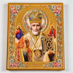 Ікона Святий Миколай 15х18 см. літографія щільне тиснення картон