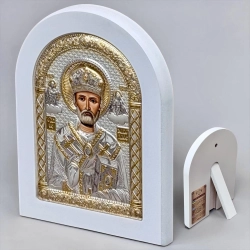 Ікона Святий Миколай біле дерево позолота посріблення 105х140 мм.