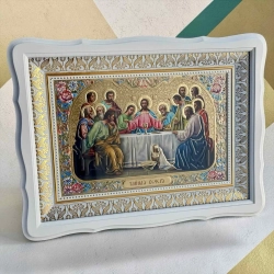 Ікона Тайна Вечеря ємаль 31х41 см. в білому кіоті з дерева