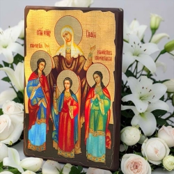 Ікона Св.влмч. Софія та Віра, Надія, Любов  під старовину на дереві 30х42 см.