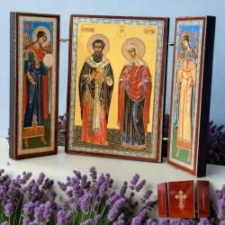 Святі Кипріян і Іустинія ікона складень дерево 6х9х3 см