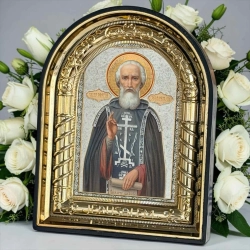 Икона Св. прп. Сергій Радонеж. в рамке из пласт. 11.5х9 см.