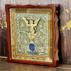Ікона Ангел Хранитель риза, сріблення, позолота, кіот вільха багет 42х38,5см.