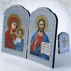 Складень Богородиця і Спаситель дерево, літогрфія 20х27 см.