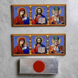 Икона тройник в авто печать на метале 5х2 см.