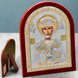 Ікона Святий Миколай основа дерево риза позолота, посріблення 21х27,5 см