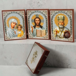 Триптих-складень дерево-оргаліт 6х9х3 см. літографія конгрев.