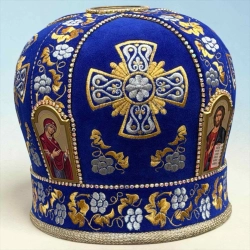 Митра вишита тканина оксамит синій каміння розмір 57 